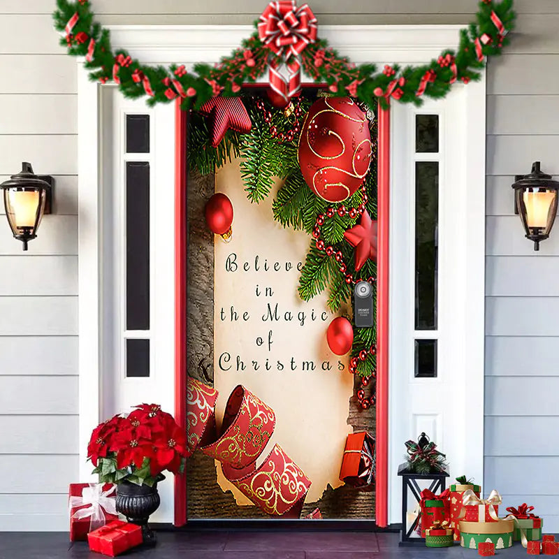 Christmas Door Cover Decoration with Background Cloth