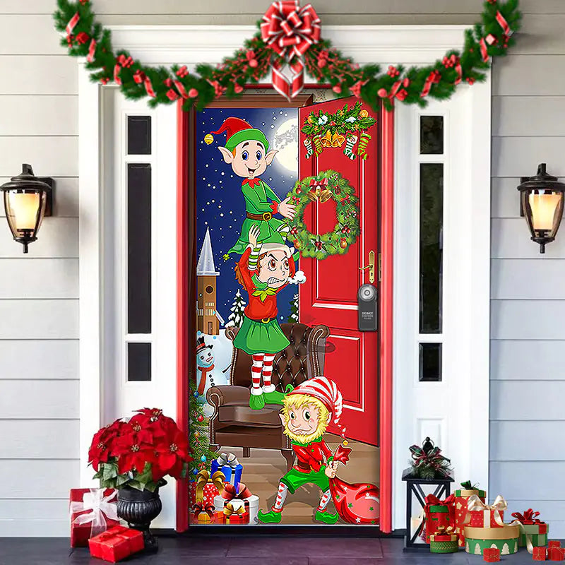 Christmas Door Cover Decoration with Background Cloth