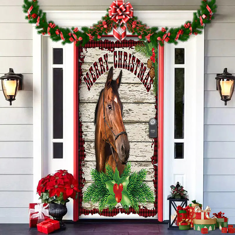 Christmas Door Cover Decoration with Background Cloth
