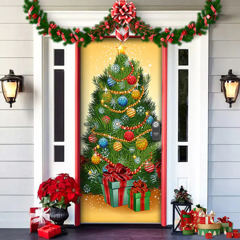 Christmas Door Cover Decoration with Background Cloth