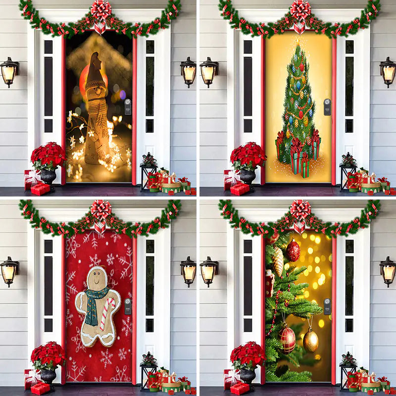Christmas Door Cover Decoration with Background Cloth