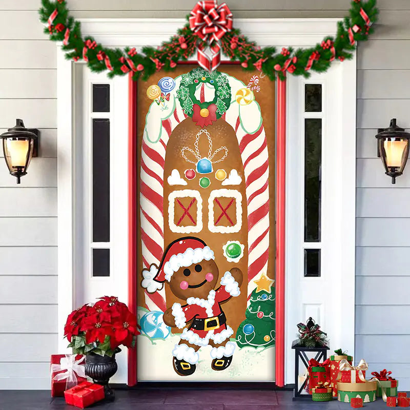 Christmas Door Cover Decoration with Background Cloth