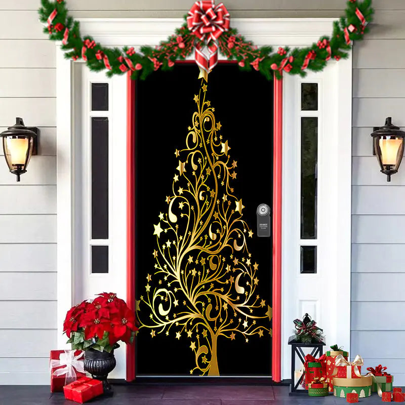 Christmas Door Cover Decoration with Background Cloth