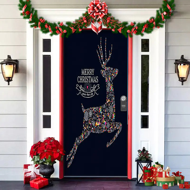 Christmas Door Cover Decoration with Background Cloth