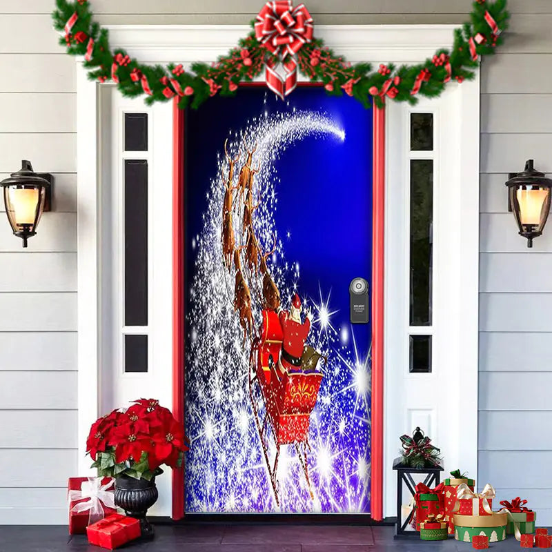 Christmas Door Cover Decoration with Background Cloth
