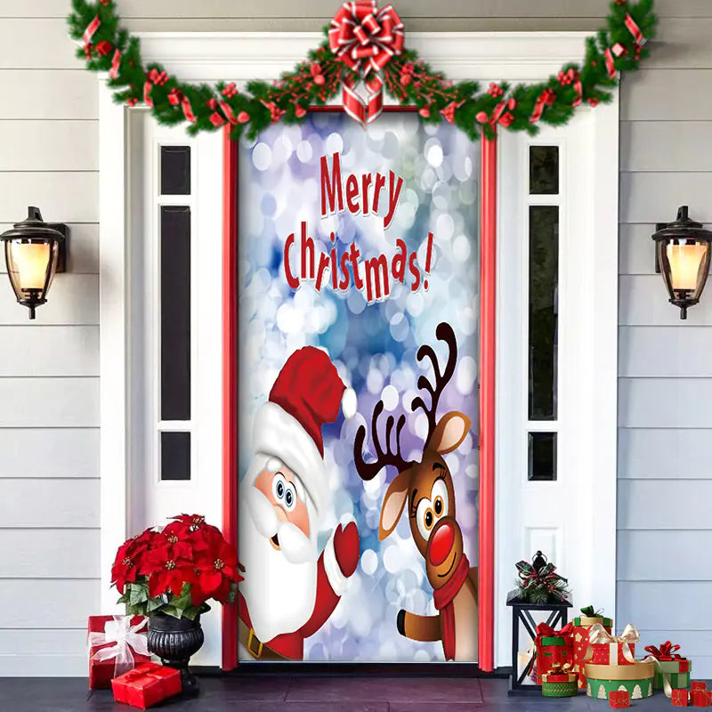 Christmas Door Cover Decoration with Background Cloth
