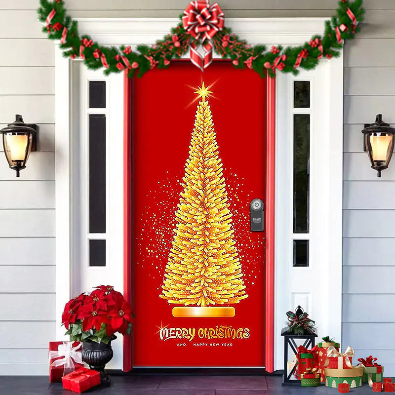 Christmas Door Cover Decoration with Background Cloth