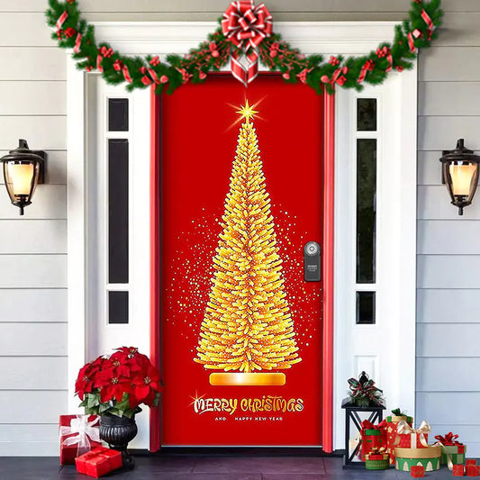 Christmas Door Cover Decoration with Background Cloth