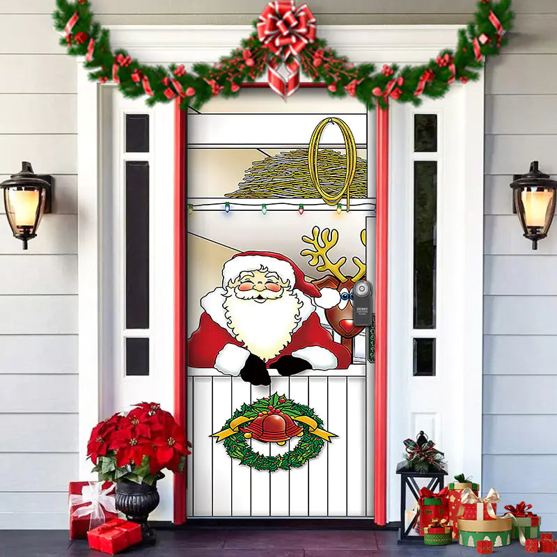 Christmas Door Cover Decoration with Background Cloth