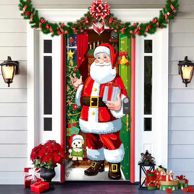Christmas Door Cover Decoration with Background Cloth