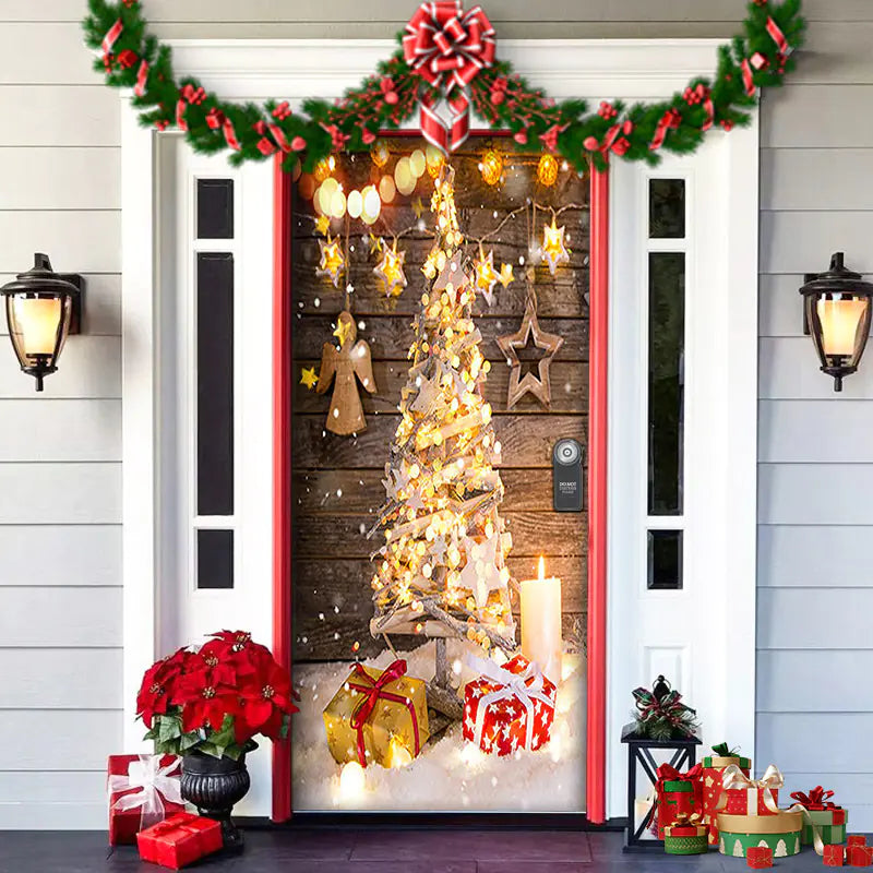 Christmas Door Cover Decoration with Background Cloth
