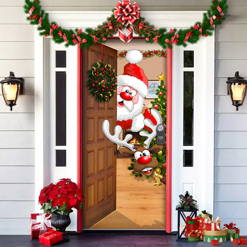 Christmas Door Cover Decoration with Background Cloth