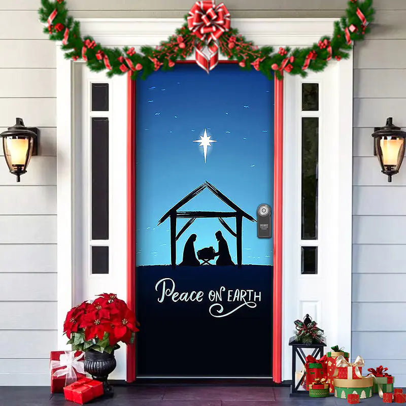 Christmas Door Cover Decoration with Background Cloth