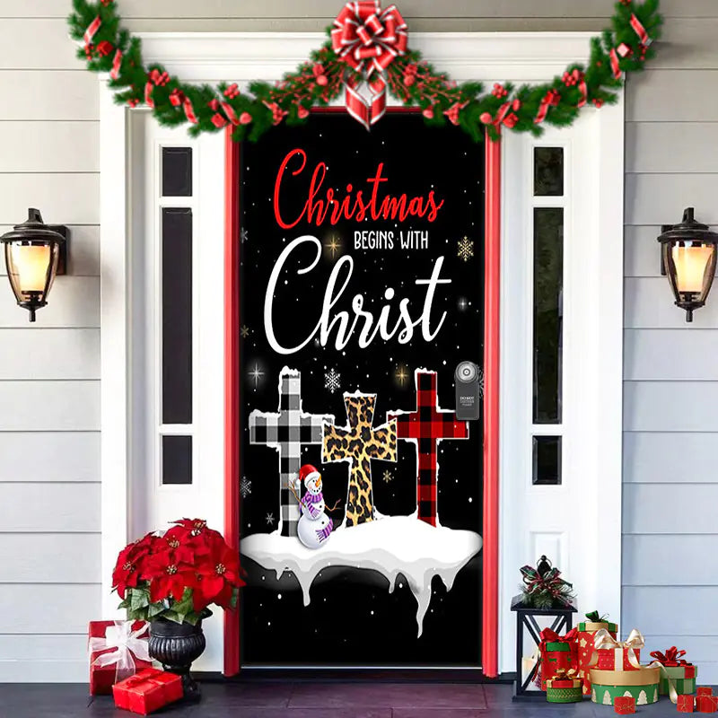 Christmas Door Cover Decoration with Background Cloth