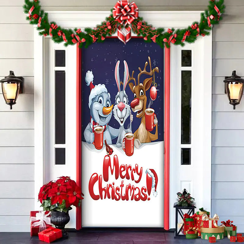 Christmas Door Cover Decoration with Background Cloth