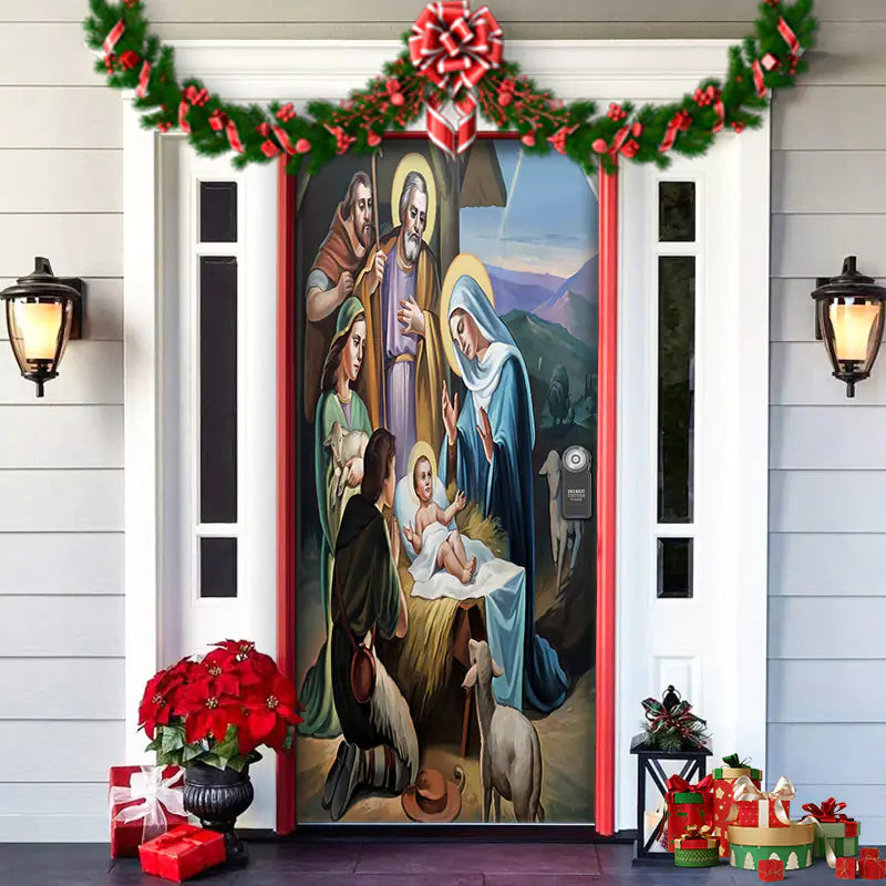 Christmas Door Cover Decoration with Background Cloth