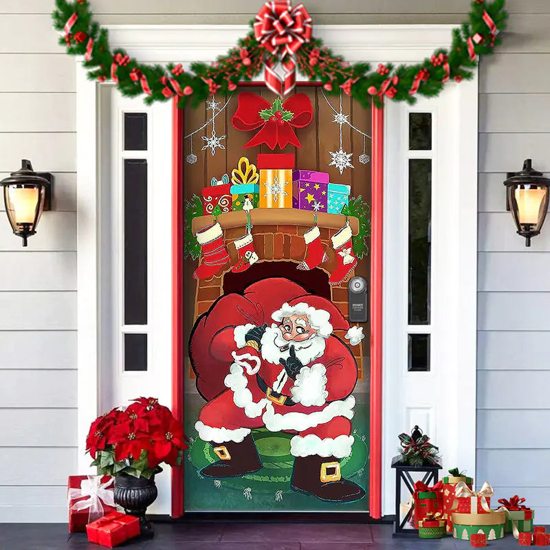 Christmas Door Cover Decoration with Background Cloth