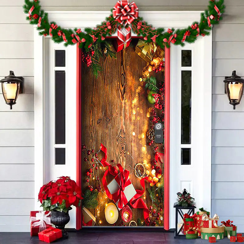 Christmas Door Cover Decoration with Background Cloth