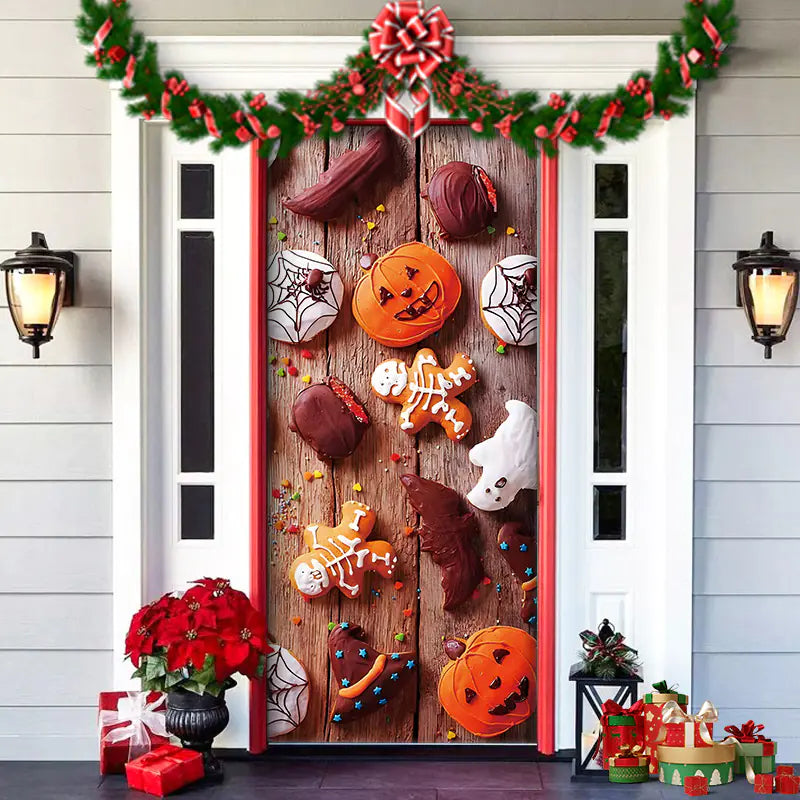 Christmas Door Cover Decoration with Background Cloth