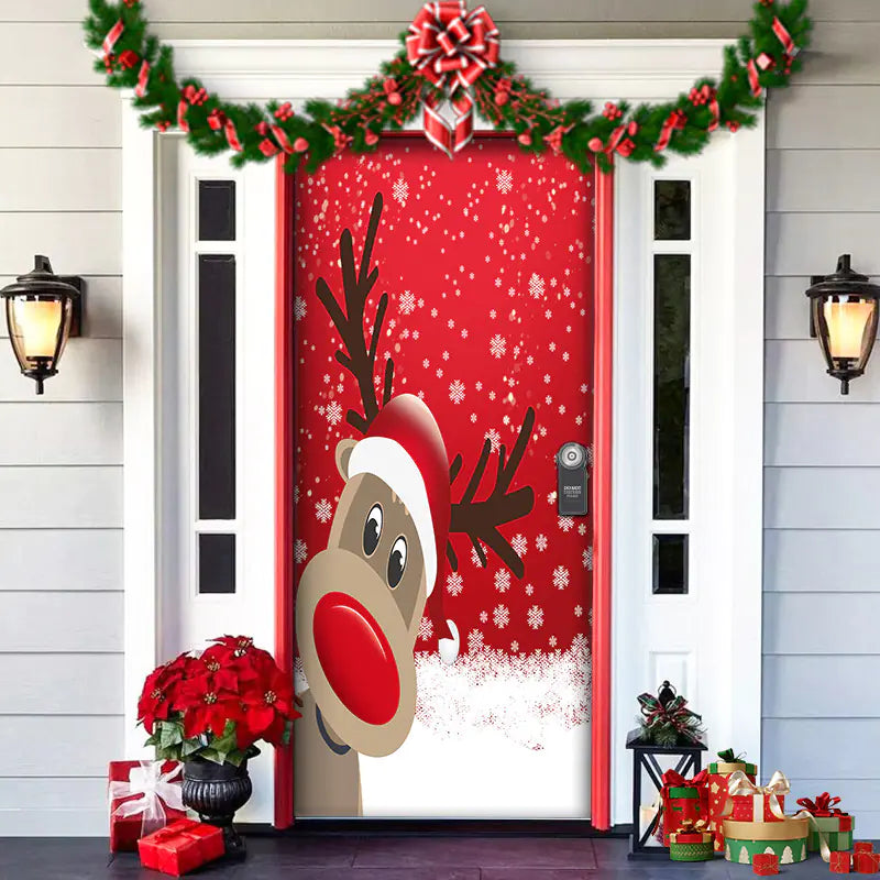 Christmas Door Cover Decoration with Background Cloth