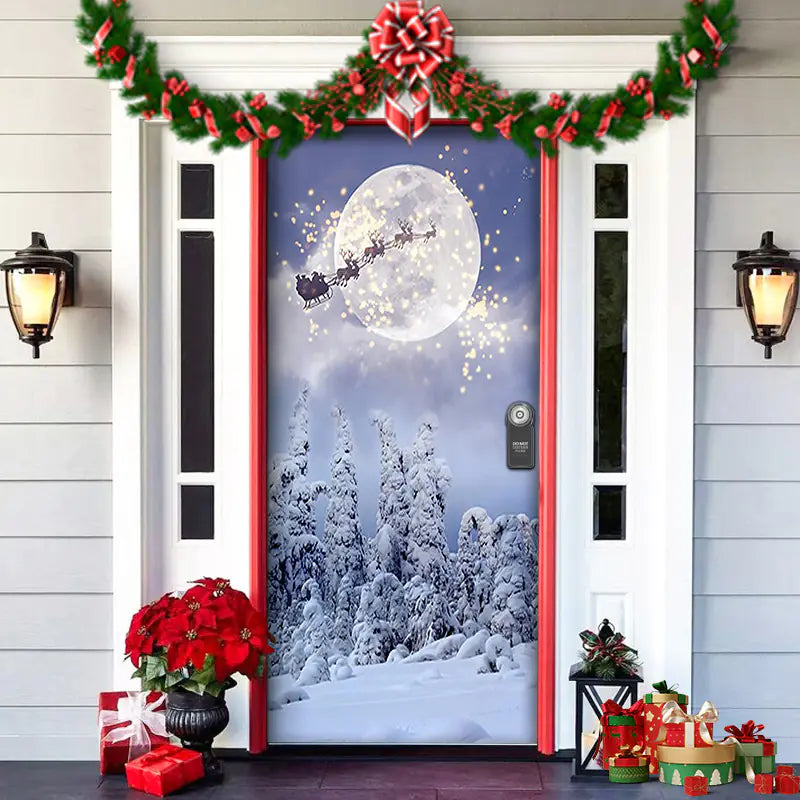 Christmas Door Cover Decoration with Background Cloth