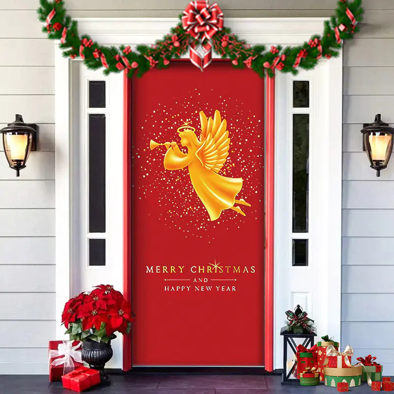 Christmas Door Cover Decoration with Background Cloth