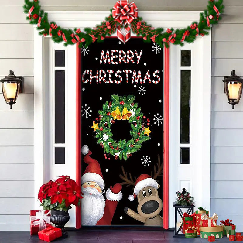 Christmas Door Cover Decoration with Background Cloth