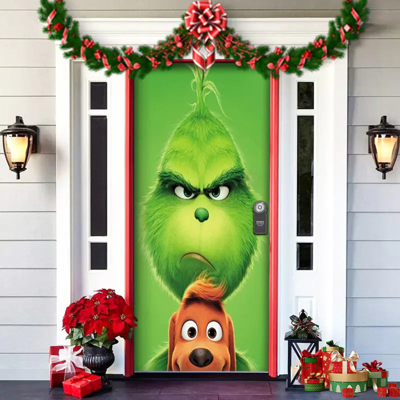 Christmas Door Cover Decoration with Background Cloth