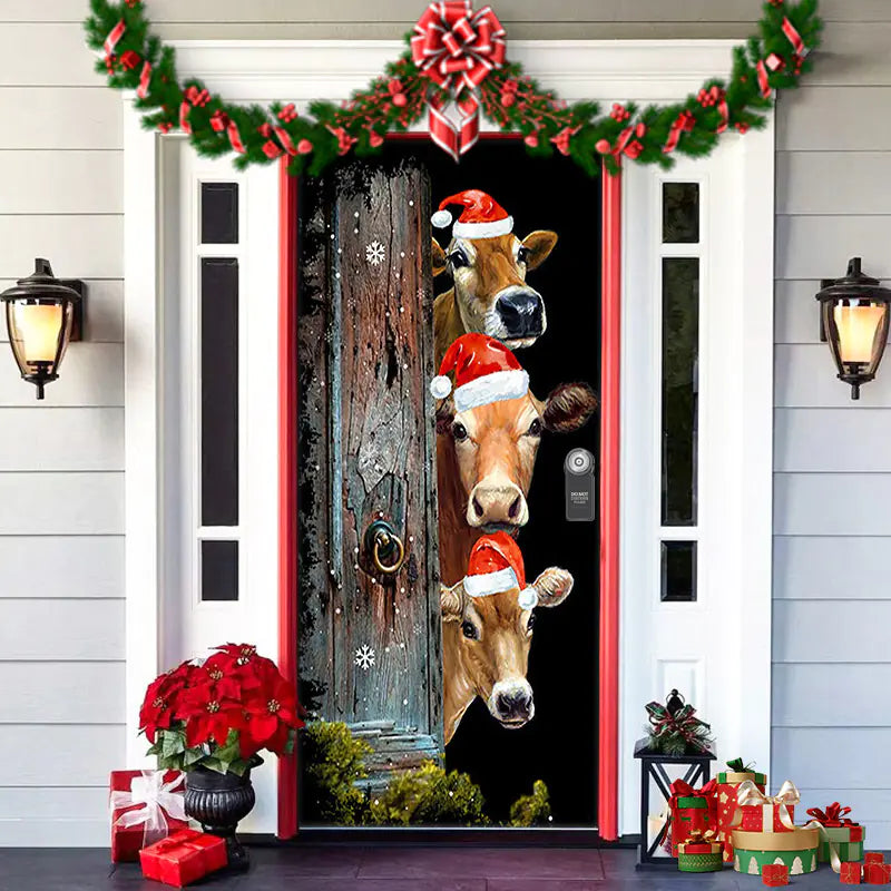 Christmas Door Cover Decoration with Background Cloth