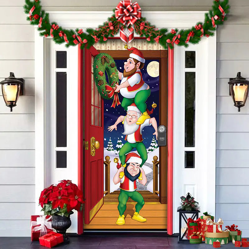 Christmas Door Cover Decoration with Background Cloth