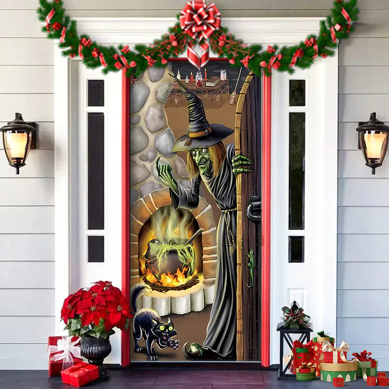 Christmas Door Cover Decoration with Background Cloth
