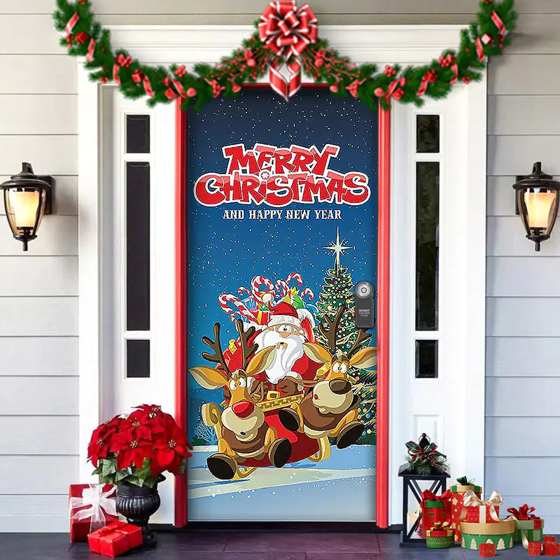 Christmas Door Cover Decoration with Background Cloth