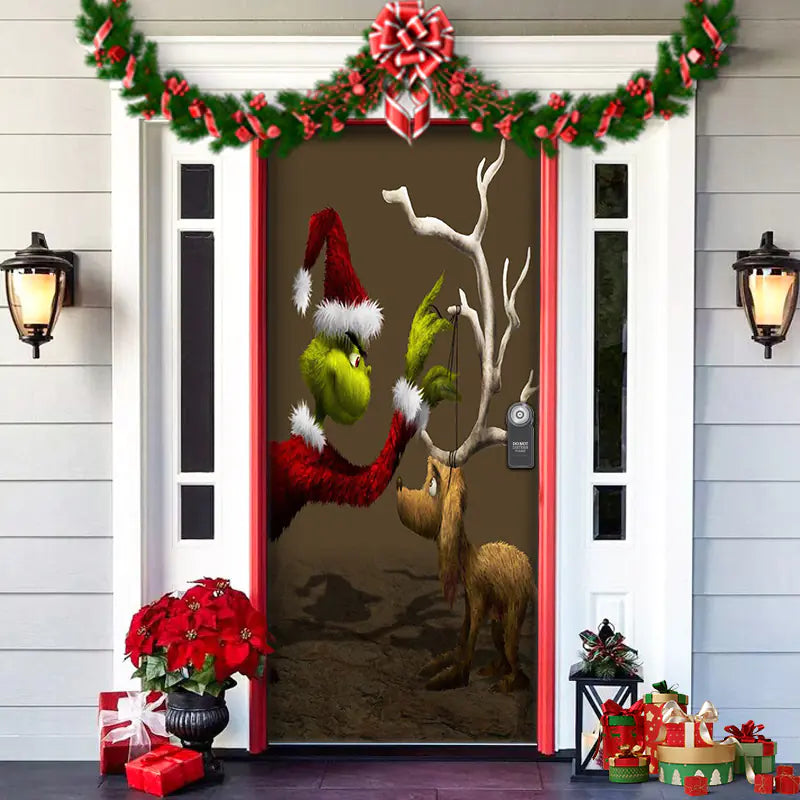 Christmas Door Cover Decoration with Background Cloth