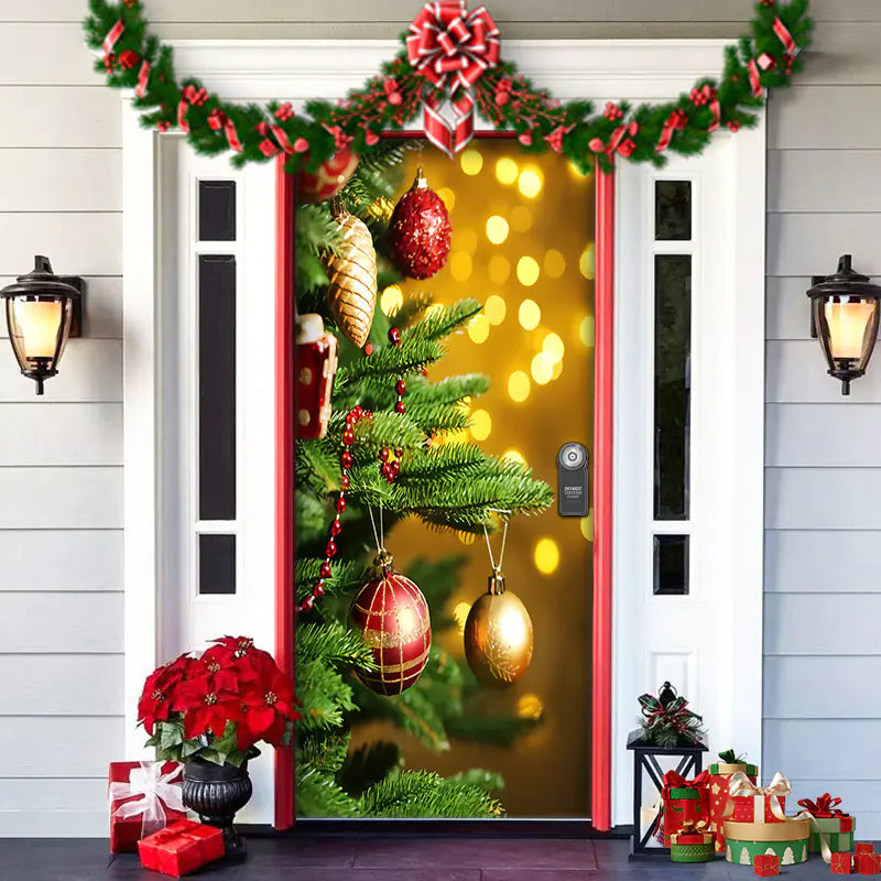 Christmas Door Cover Decoration with Background Cloth