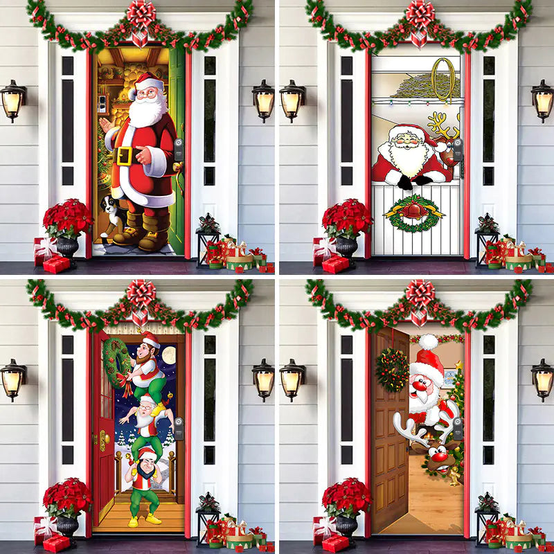 Christmas Door Cover Decoration with Background Cloth