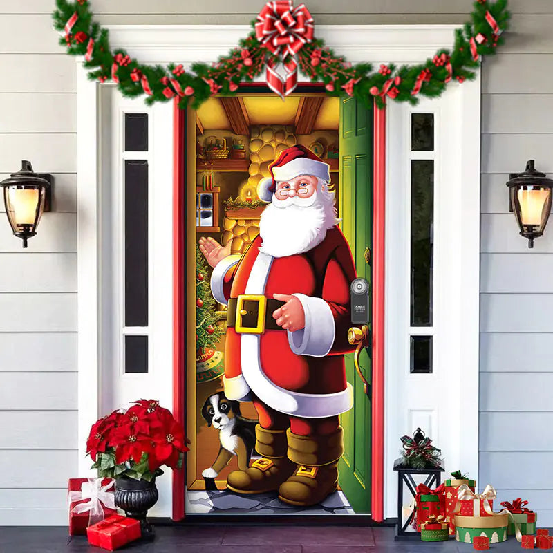 Christmas Door Cover Decoration with Background Cloth