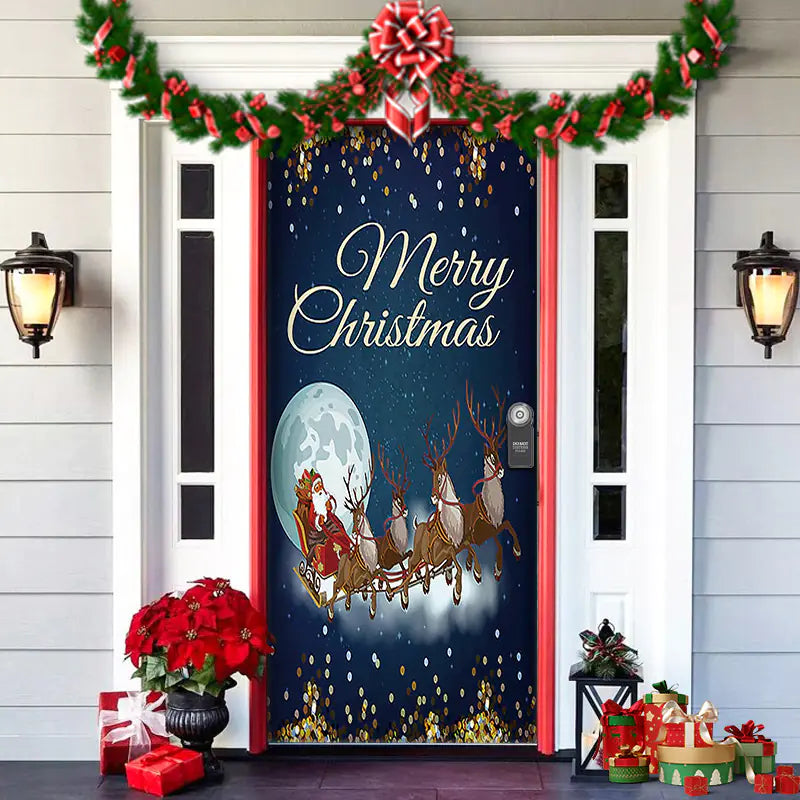 Christmas Door Cover Decoration with Background Cloth