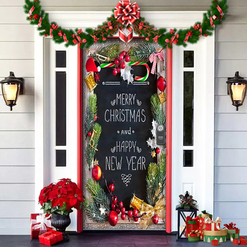 Christmas Door Cover Decoration with Background Cloth