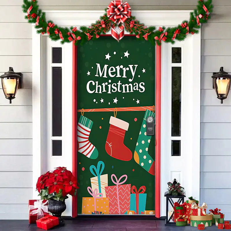 Christmas Door Cover Decoration with Background Cloth