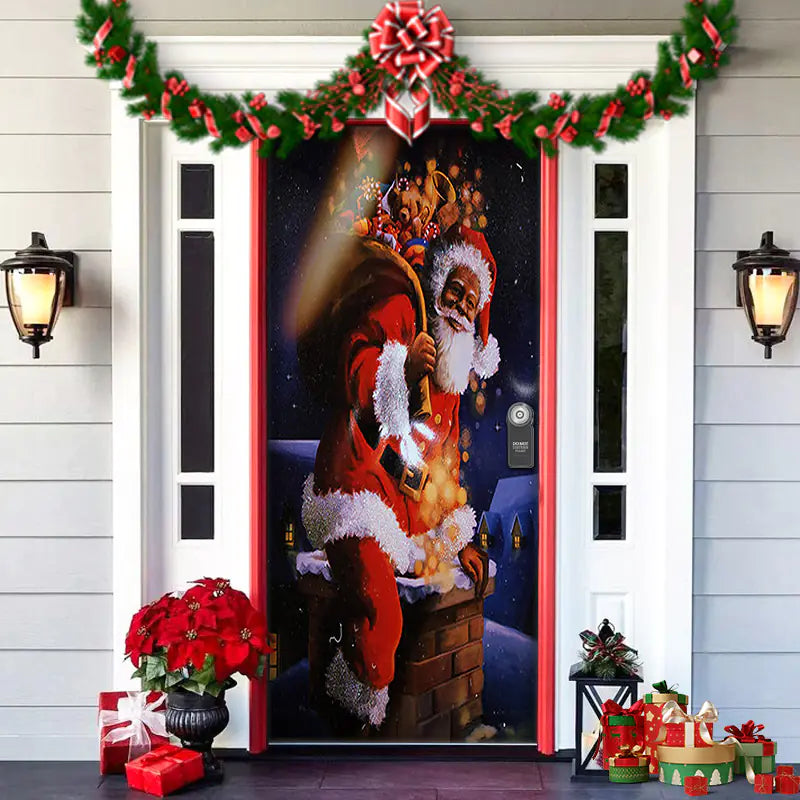 Christmas Door Cover Decoration with Background Cloth