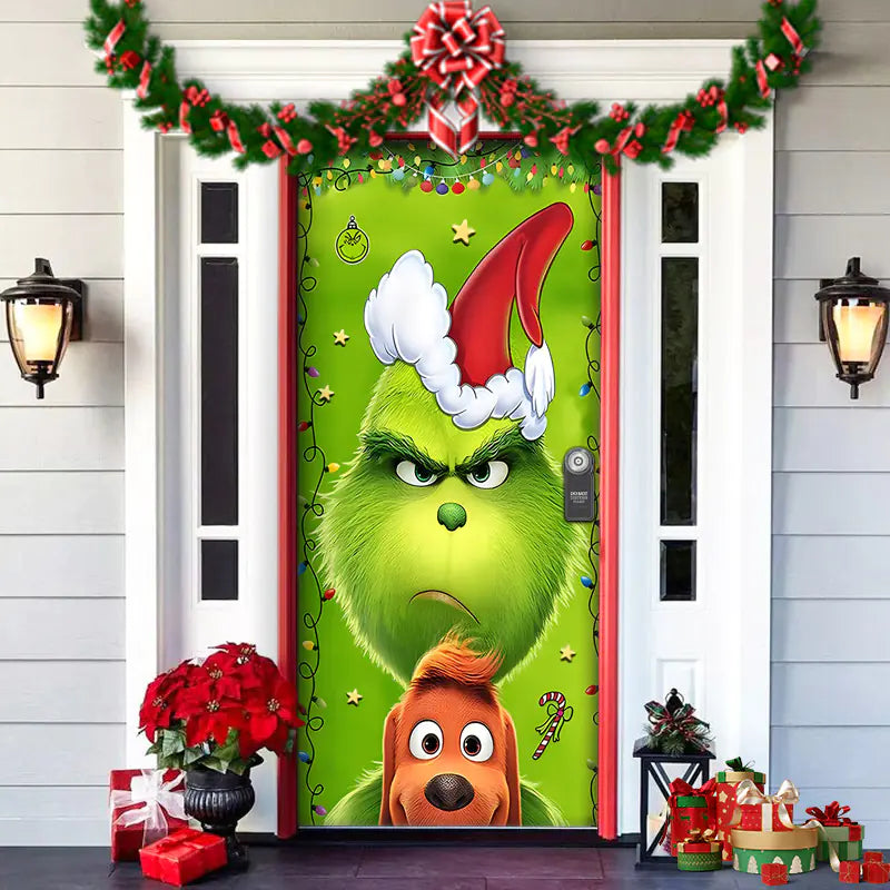 Christmas Door Cover Decoration with Background Cloth