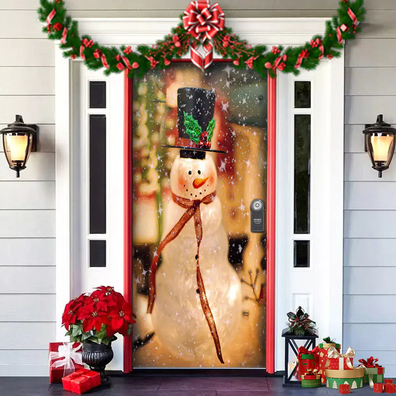 Christmas Door Cover Decoration with Background Cloth