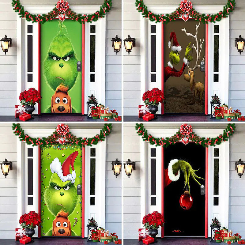 Christmas Door Cover Decoration with Background Cloth